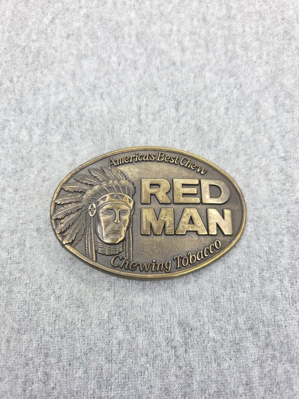 Vintage 1988 Red Man Chewing Tobacco Solid Brass Belt Buckle Promotional